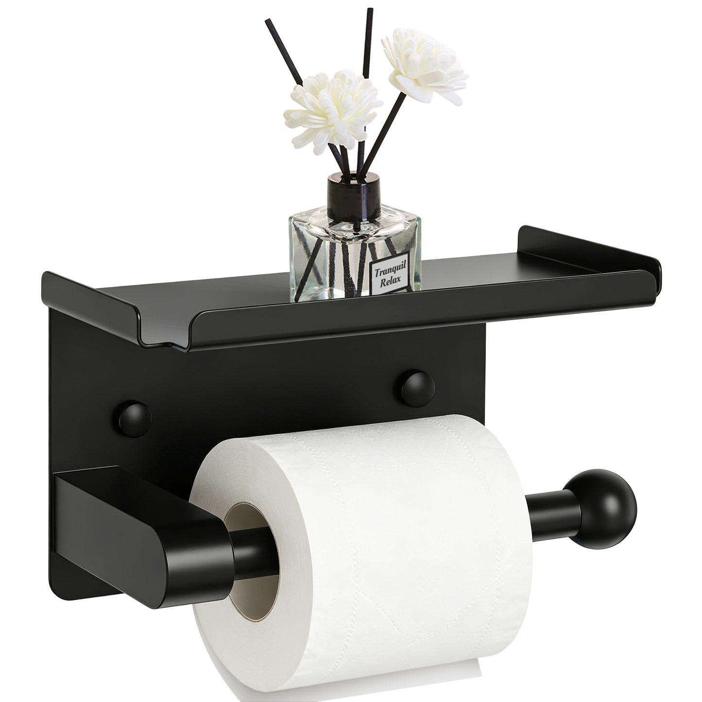 Matte Black Toilet Paper Holder with Shelf