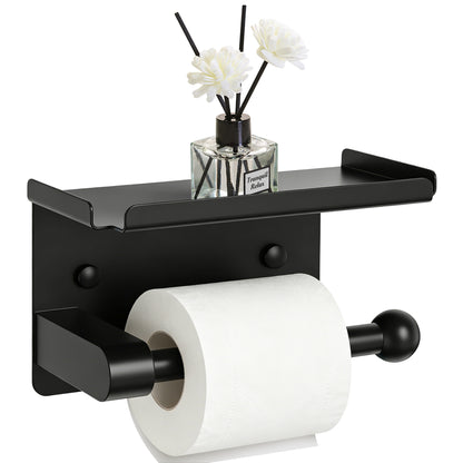 Matte Black Toilet Paper Holder with Shelf