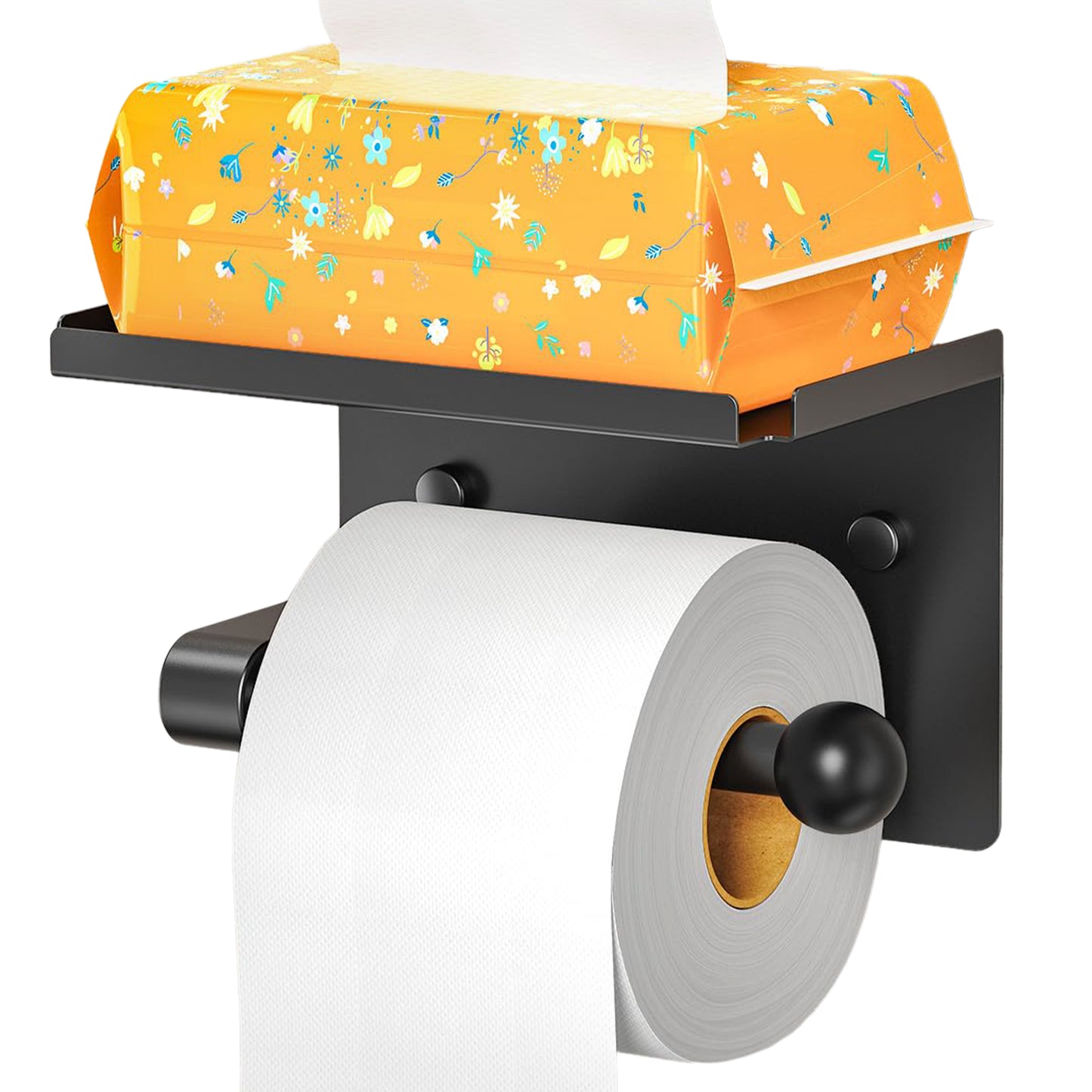 Matte Black Toilet Paper Holder with Shelf